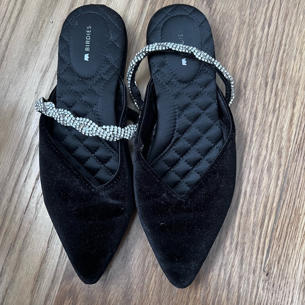 Birdies Black Velvet Mules with Sparkling Strap